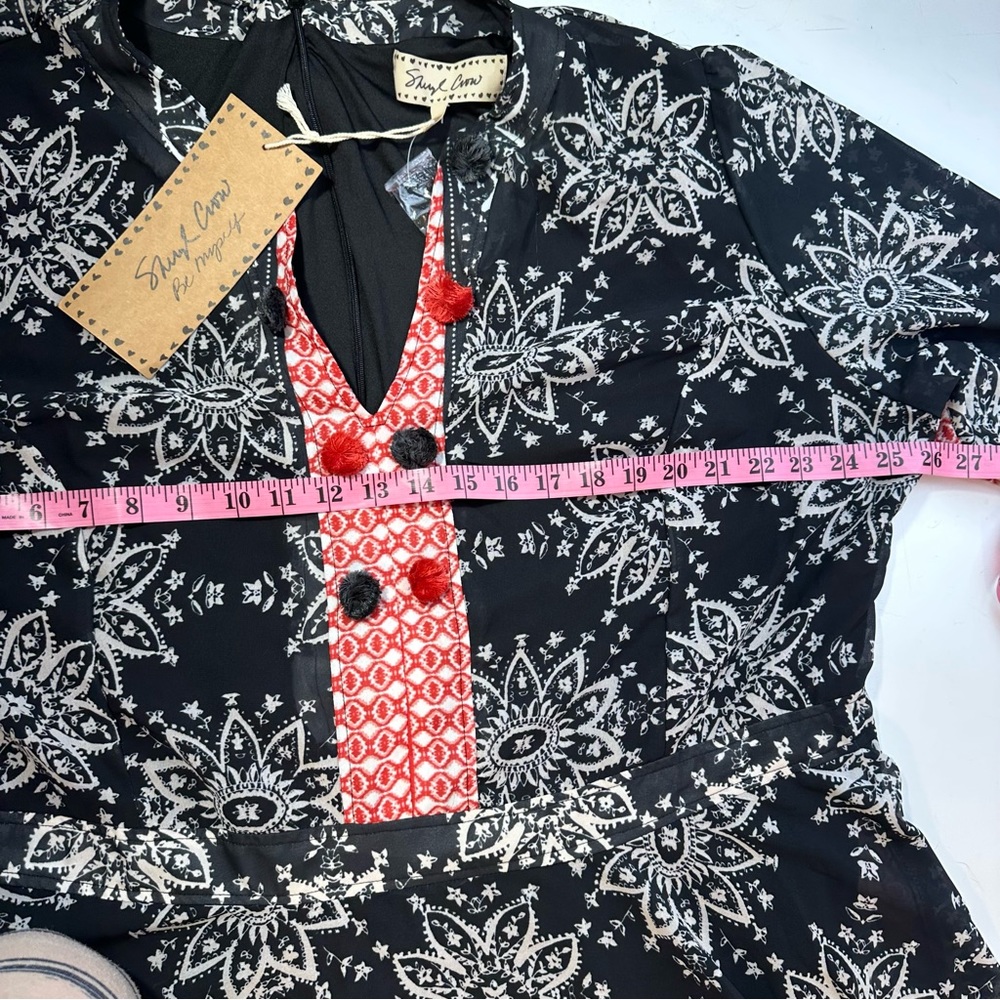 Sheryl Crow Black White Red Mandela Print PomPom Neckline MaxiDress NWT Size 24W - Picture 10 of 16